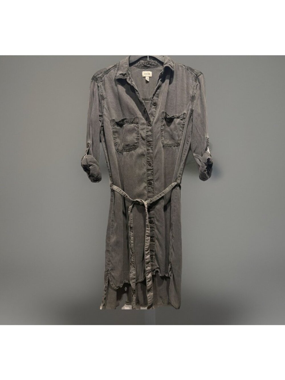 Sneak Peek Womens Shirt Dress Button up Size Small Gray Tencel Adult